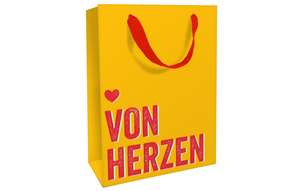 Braun + Company Sac cadeau Von Herzen 26 x 36 x 13 cm, Rouge/Jaune