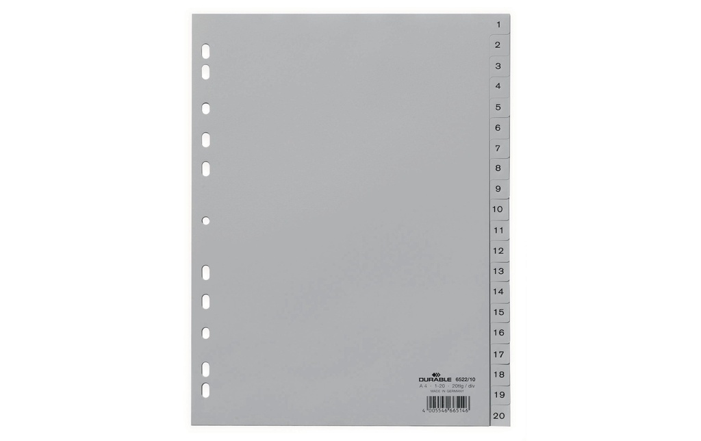 DURABLE Registre A4 1-20, Haut, Gris
