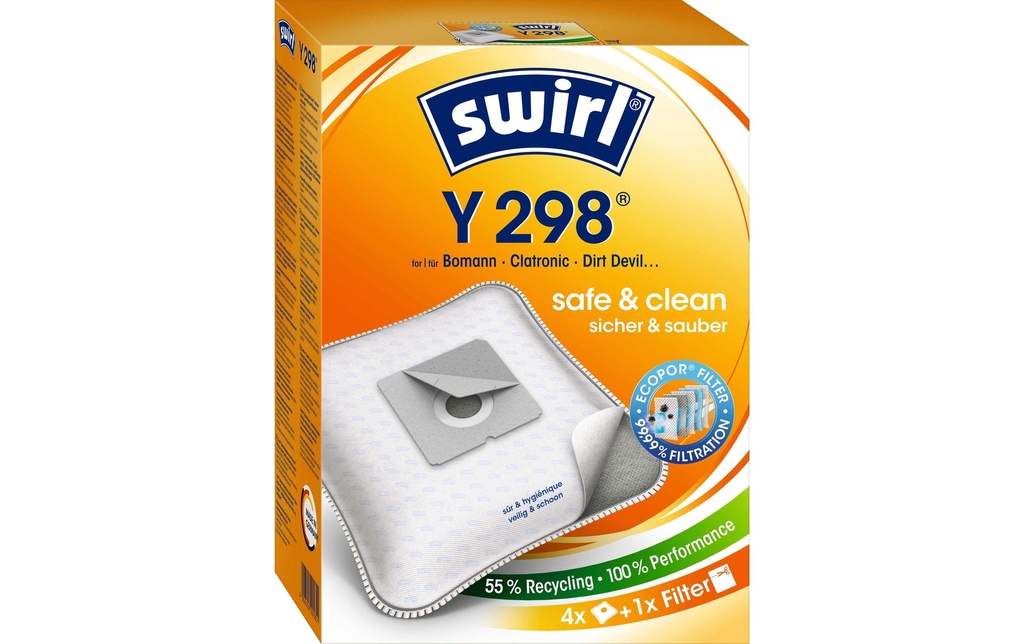 Swirl Sac filtrant pour aspirateur Y 298 4 Pièce/s