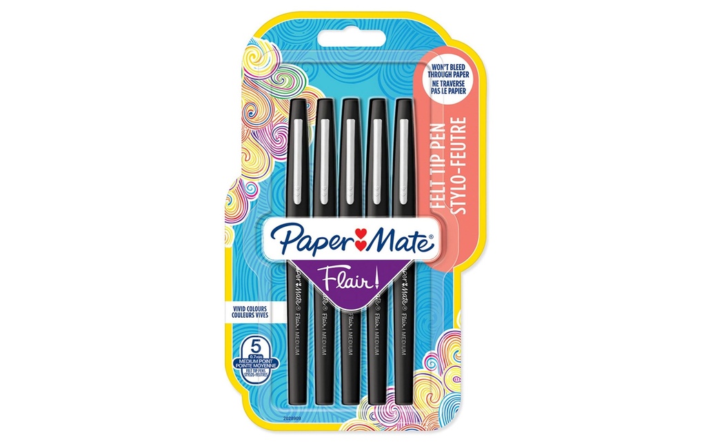 Paper Mate Fineliner Flair moyen 0.7 mm, 5 pièces, noir