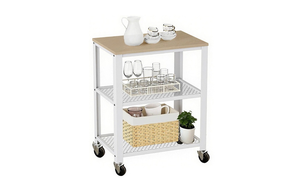 relaxdays Chariot de cuisine 77.5 x 60 cm blanc naturel