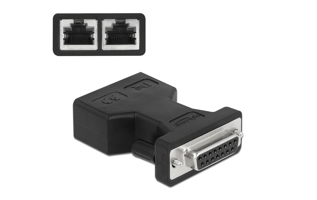 Delock Adaptateur D-Sub 15 broches femelles Gameport D-Sub 15 Pin - 2x RJ-45