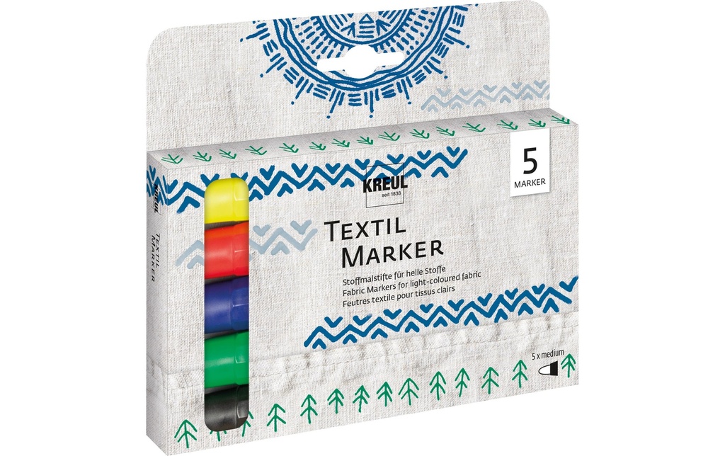 Kreul Marqueur pour textiles medium Lot de 5