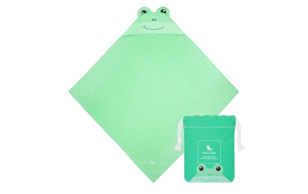 Dock & Bay Serviette à capuche Frog 75 x 75 cm, Vert