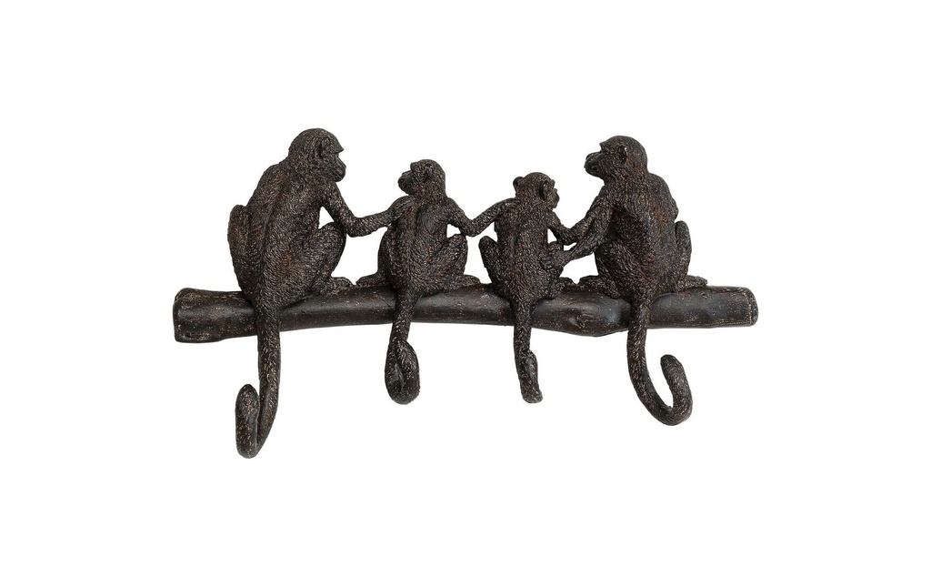 Kare Portemanteau mural Monkey Family 38 cm x 21 cm, Noir