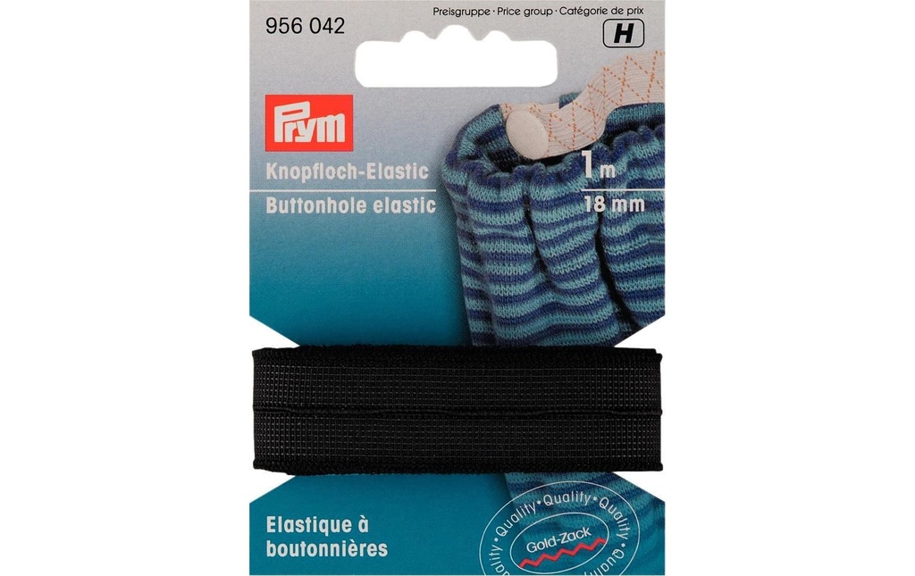 Prym Bande élastique avec boutonnière, 18 mm, noir