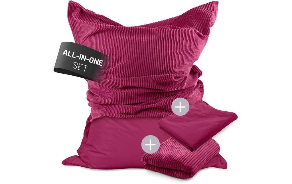 Lumaland sac pour s'asseoir + housse en velours côtelé rouge vin, 380 l