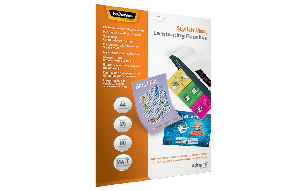 Fellowes Film laminé Admire Stylish 80 microns, 25 pièces