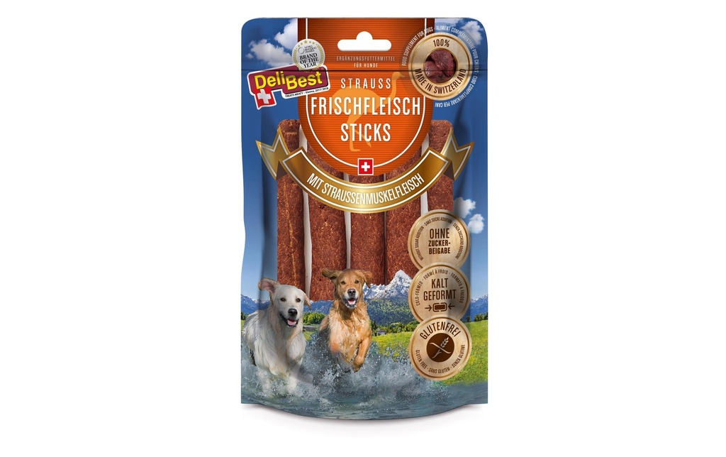DeliBest Bâtonnet à mâcher 10 cm Sticks Autruche , 5 Pièces