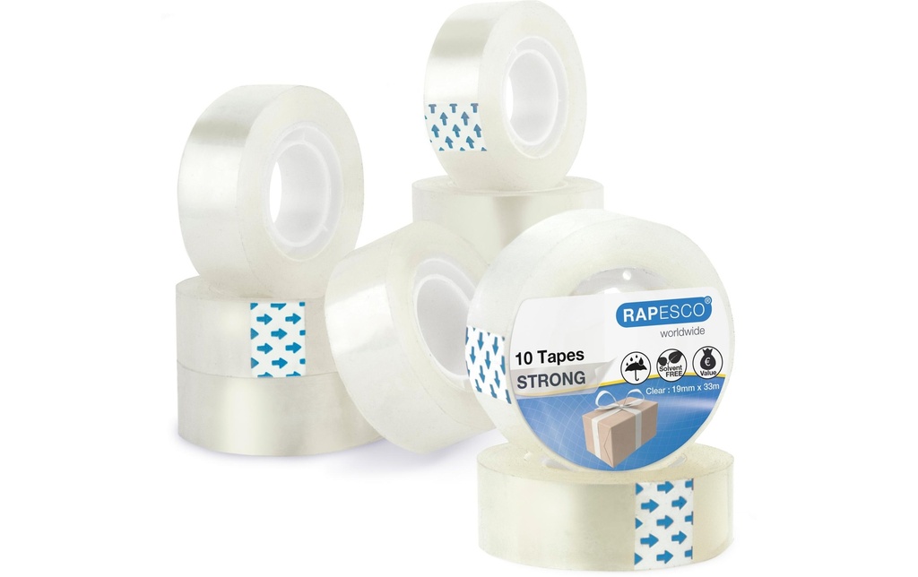 Rapesco Rouleau de colle 19 mm x 33 m, transparent, 10 pièces