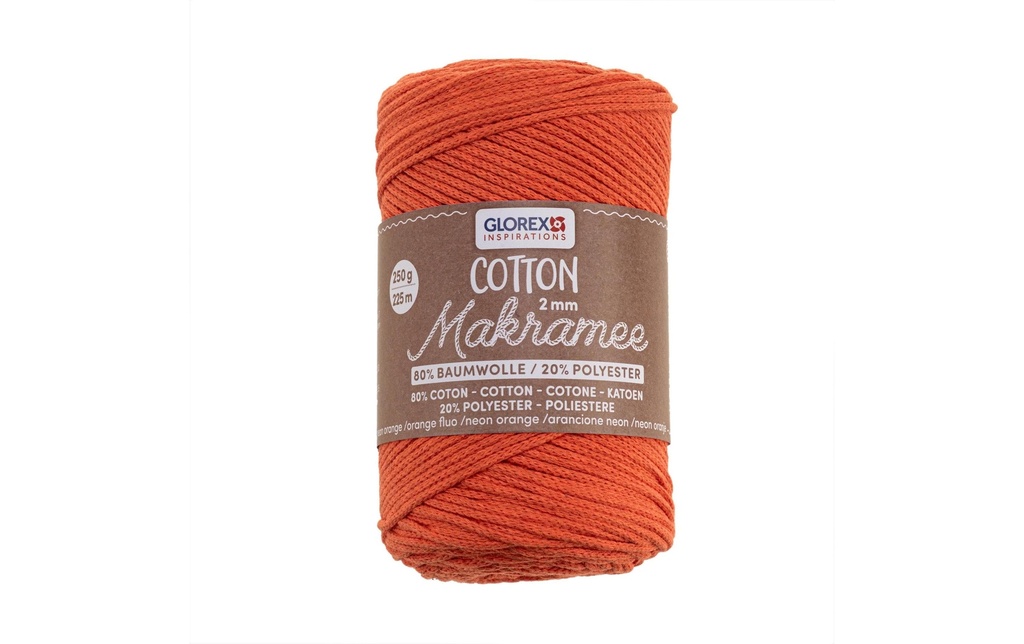 Glorex Laine Macramee Cotton 225m x 2 mm, 250g, orange fluo
