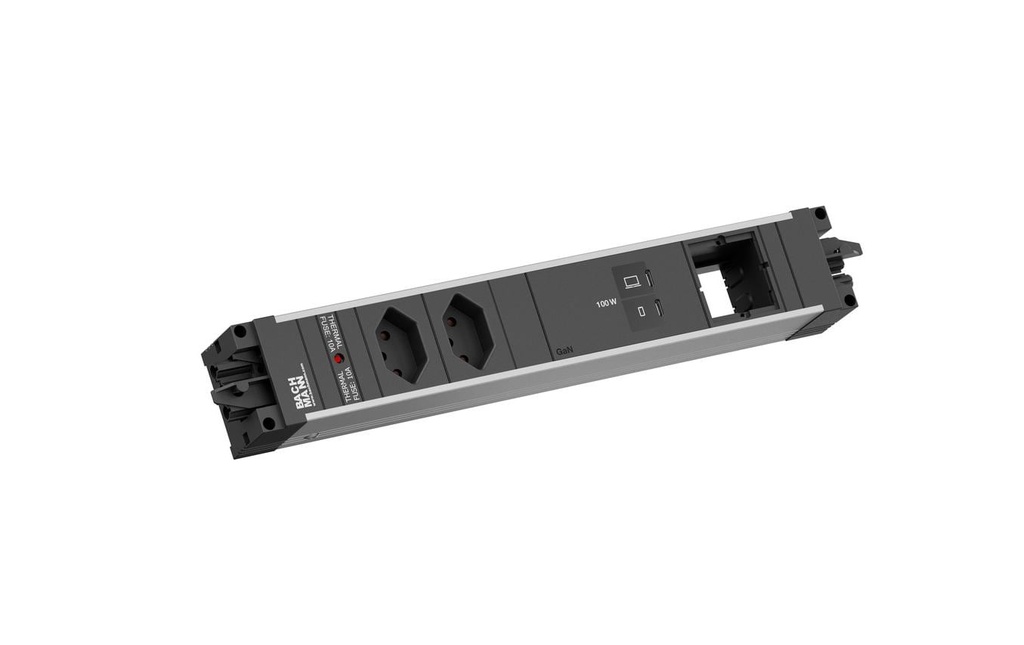 Bachmann Bloc multiprises d’encastrement STEP ALU 2xT13 1xUSB C/C 100W 1xCM