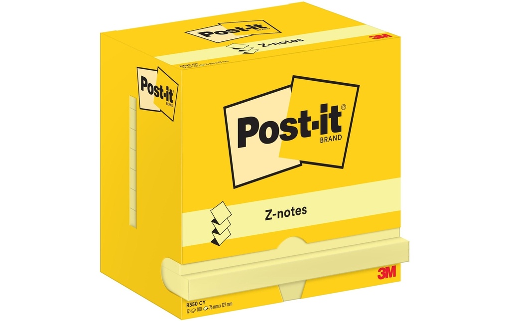 Post-it Fiche de bloc-notes Z-Notes 76 x 127 mm, Jaune, 12 blocs