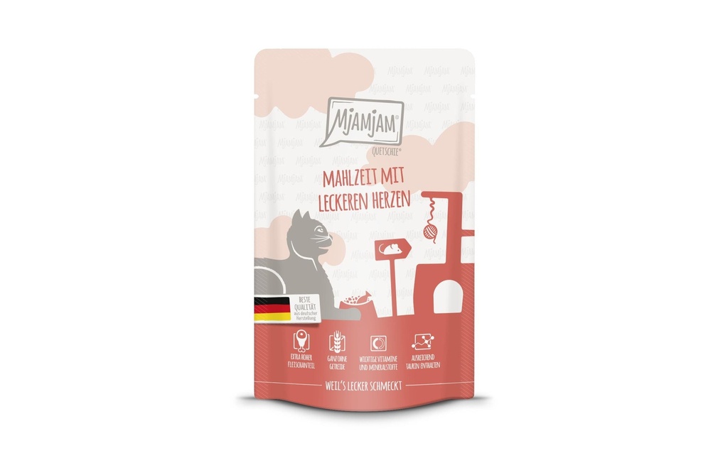 Mjamjam Alimentation humide Repas Quetschie avec des cœurs, 125 g