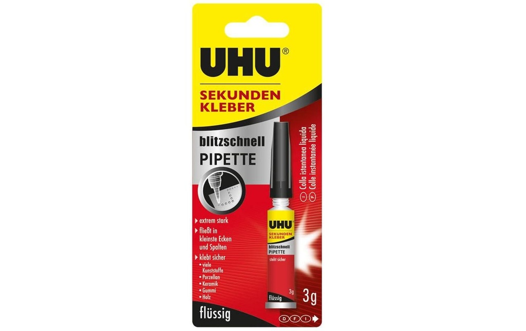 UHU Colle instantanée Pipette 3 g, transparent