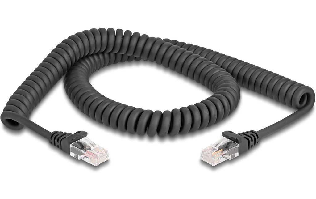 Delock Câble patch Câble spiralé Cat 5e, UTP, 2 m, Noir
