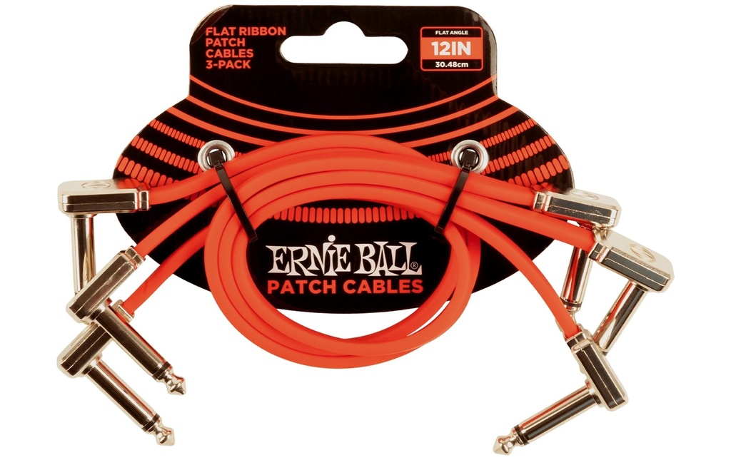Ernie Ball Câble patch 6403 Flat Ribbon, Paquet de 3 – 0.3 m, Rouge