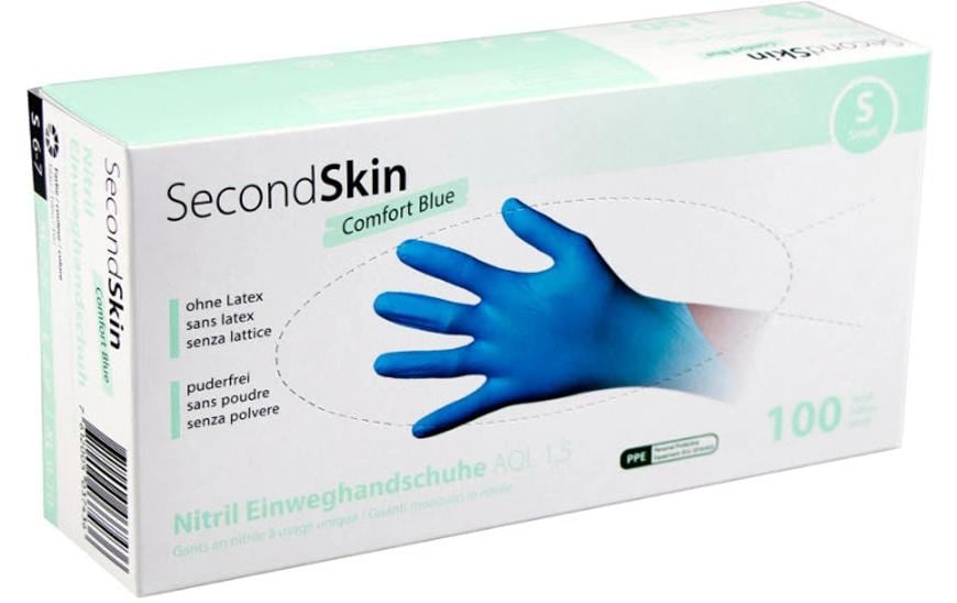 SecondSkin Gant jetable Nitril Comfort S, Bleu, 100 Pièce/s