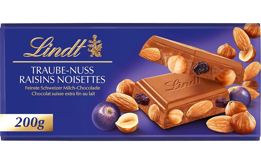 Lindt Tablette de chocolat Lait Raisin & Noix 200 g
