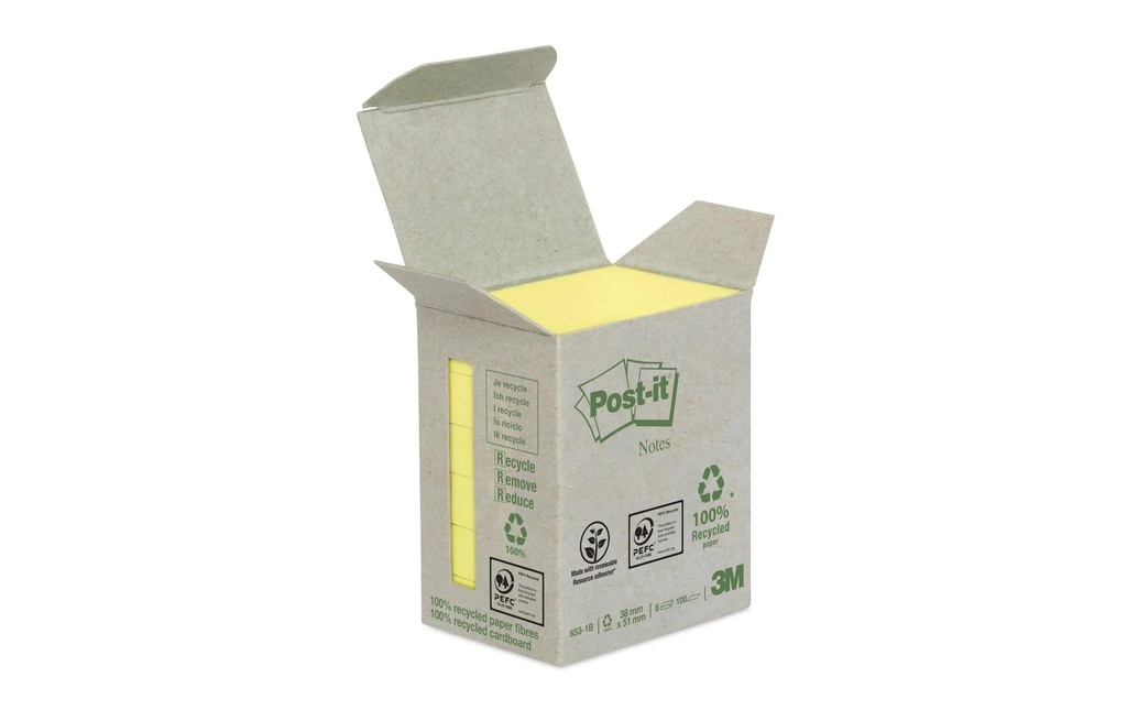 POST-IT Post-it bloc 653-1B recy.jaune (6 pces)