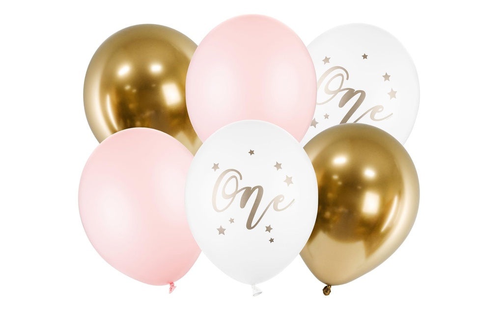 Partydeco Ballon de baudruche One rose pastel Ø 30 cm, 6 pièces