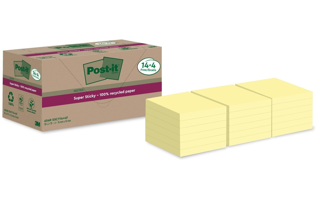 POST-IT Super Sticky 654 recycl. 14+4 (18 pces)