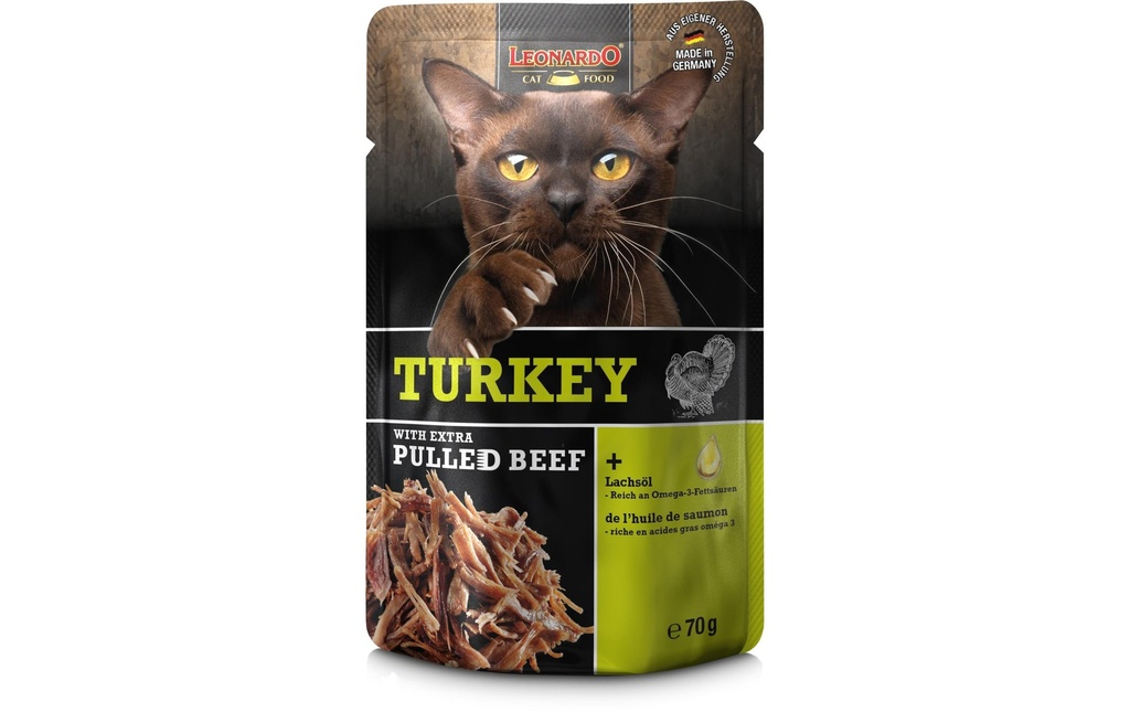 Leonardo Cat Food Alimentation humide Dinde & bœuf pulled, 70 g