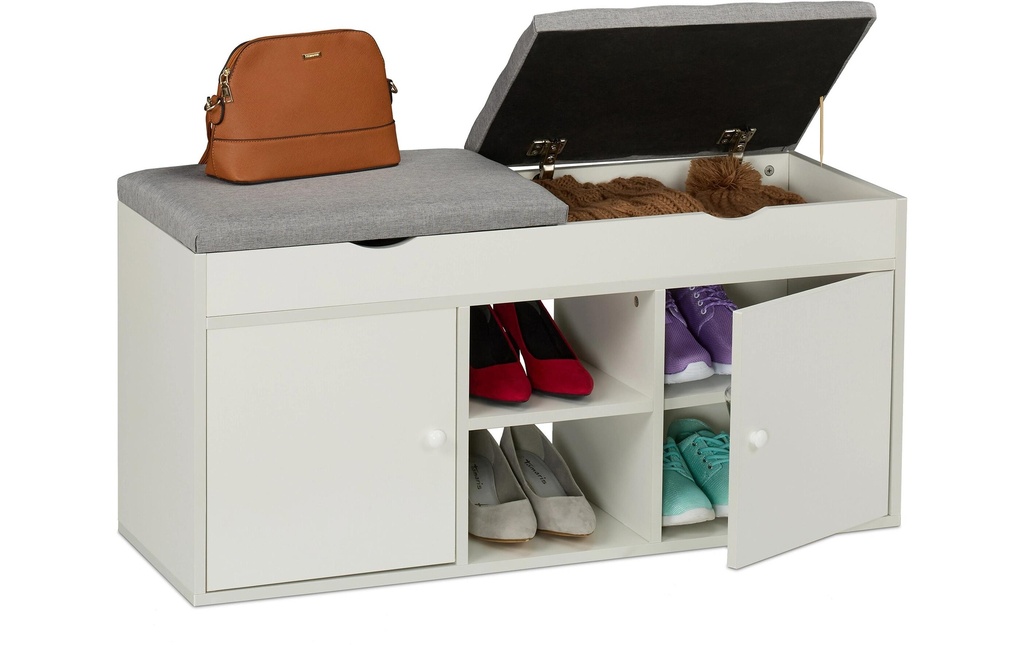 relaxdays Banc à chaussures avec assise, 100 x 49.5 cm, Blanc