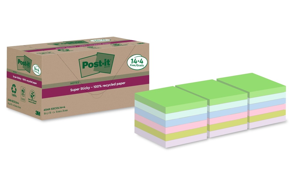 POST-IT Super Sticky 654 recycl. 14+4 (18 pces)