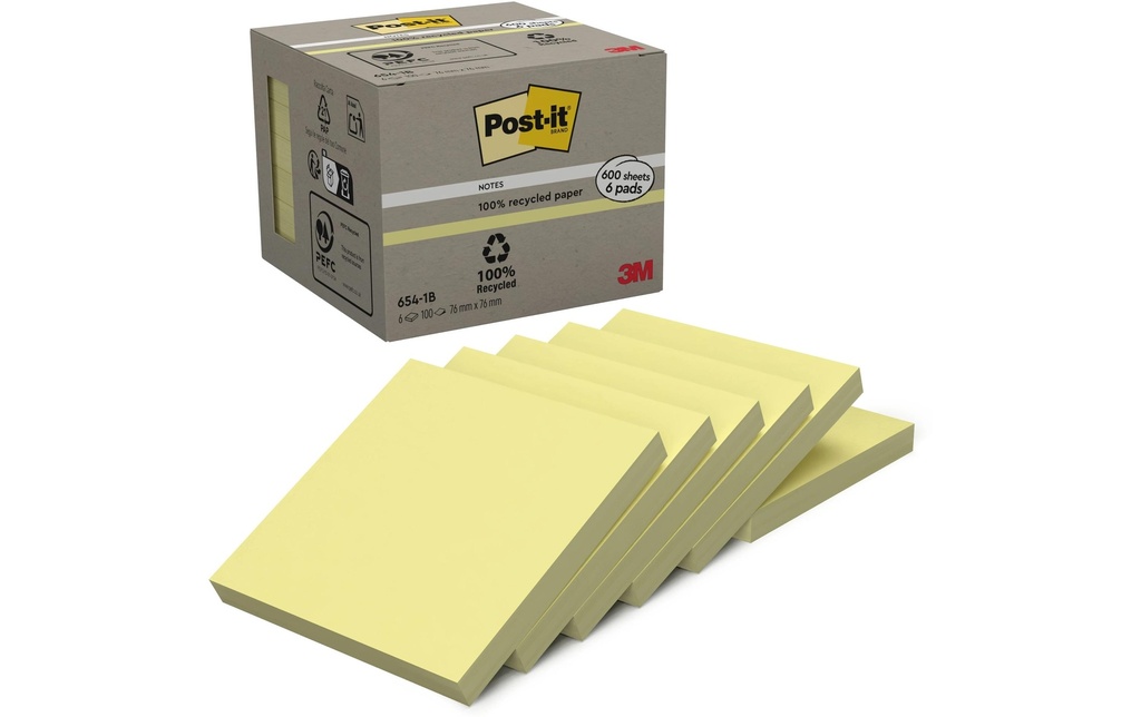 POST-IT Post-it bloc 654-1B recy.jaune (6 pces)