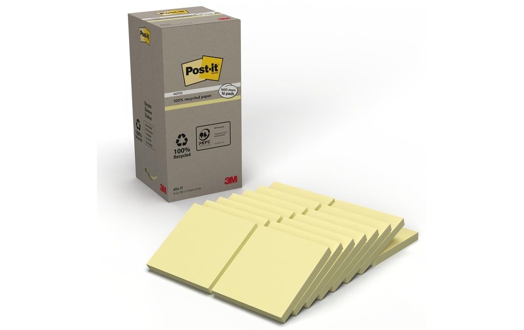 POST-IT Post-it bloc 654-1T recy.jaune (16 pces)