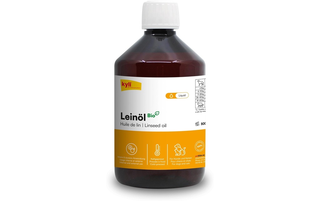 kyli Supplément alimentaire pour chiens Huile de lin, 500 ml
