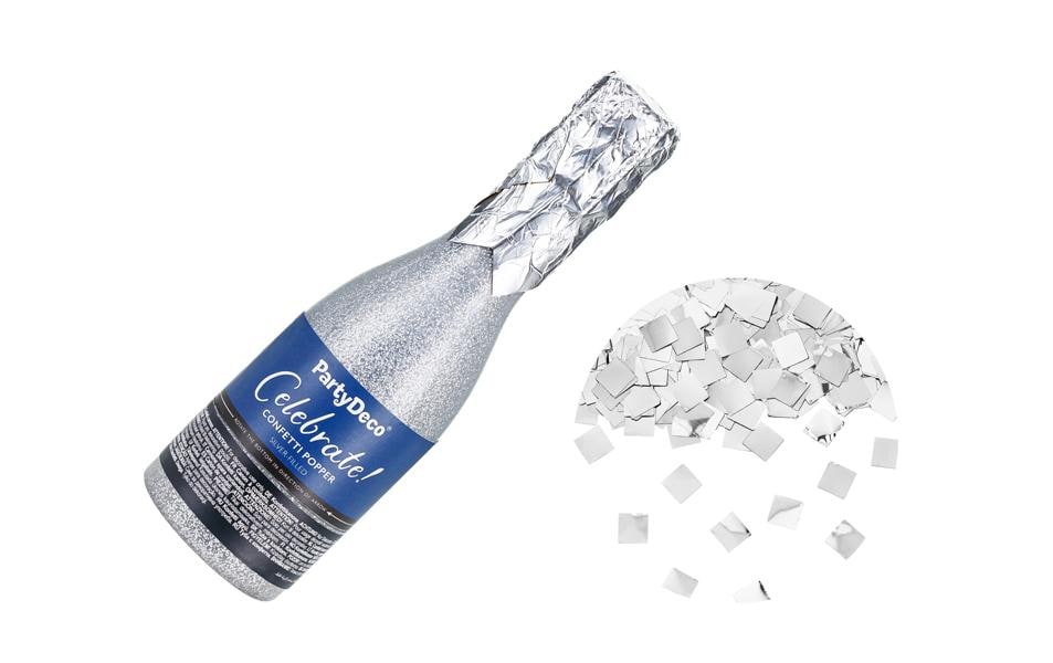 Partydeco Canon à confettis de champagne, argent, 20.5 cm