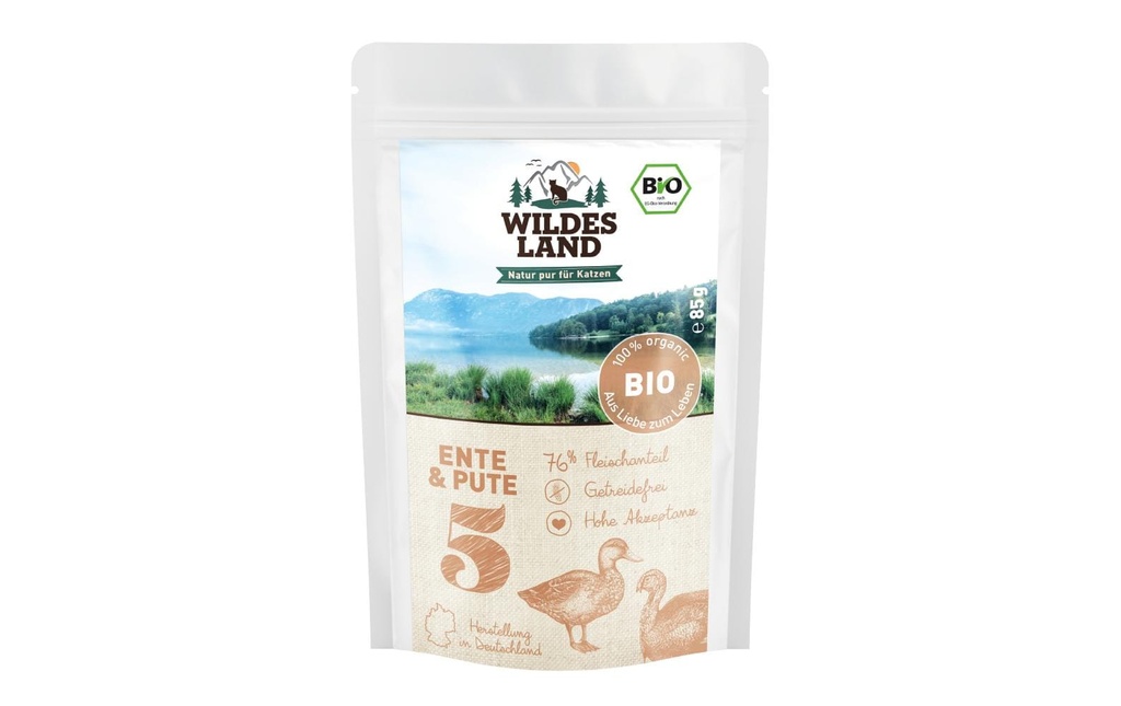 Wildes Land Alimentation humide Adult BIO Canard &amp; Dinde 85 g