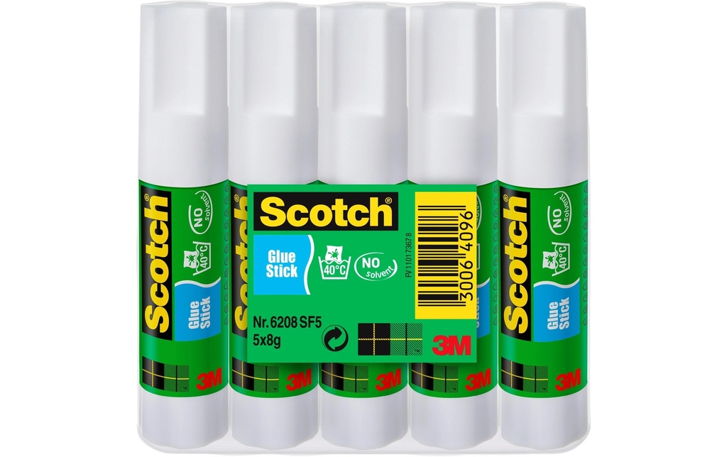 Scotch Lot de bâtons de colle Permanent, 5 crayons de 8 g chacun Transparent