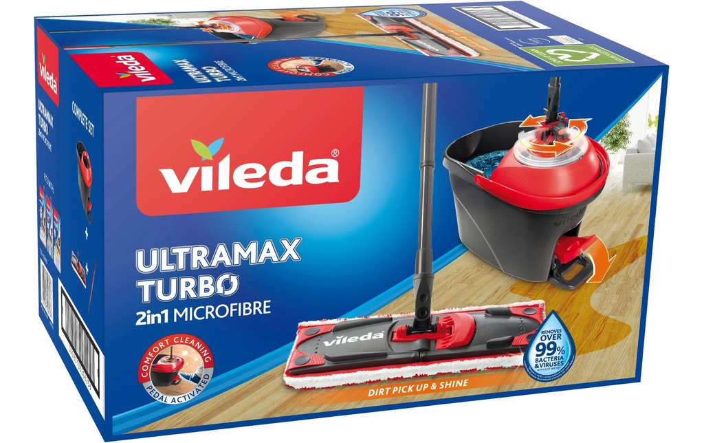 Vileda Balai plat UltraMax 2 en 1 Turbo Kit complet