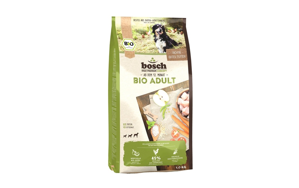 Bosch Tiernahrung Alimentation sèche Bio Adulte poulet & pomme, 1 kg
