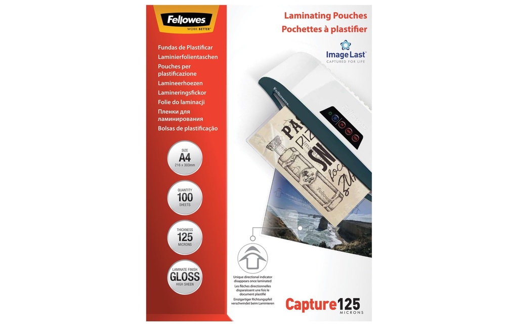 Fellowes Film laminé A4, 125 µm, 100 pièces, brillant