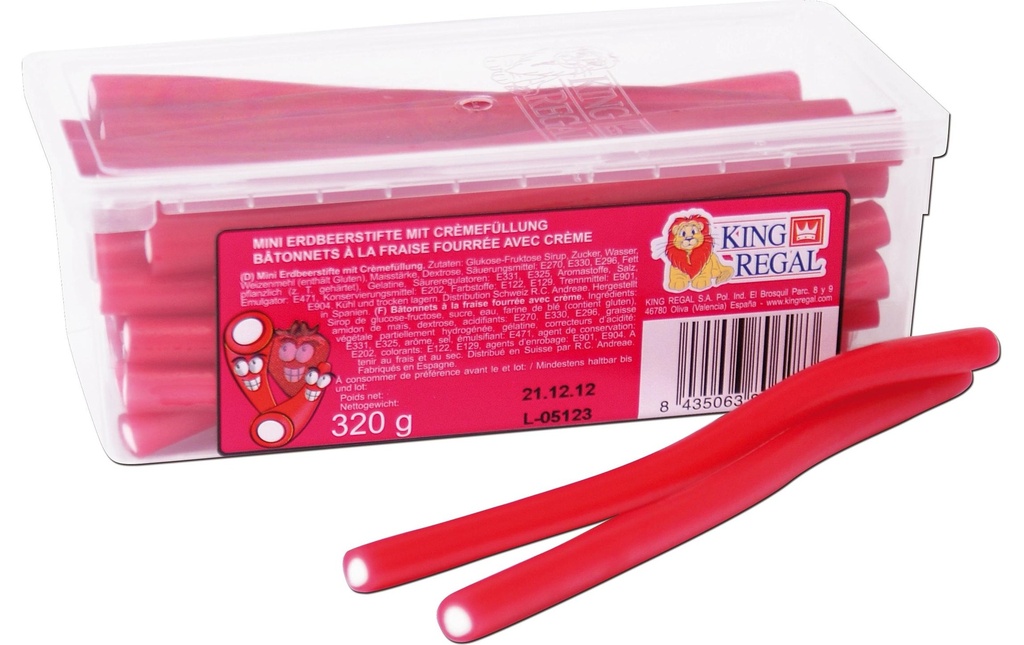 King Regal Bonbons gommeux Mini bâtonnets de fraises 320 g