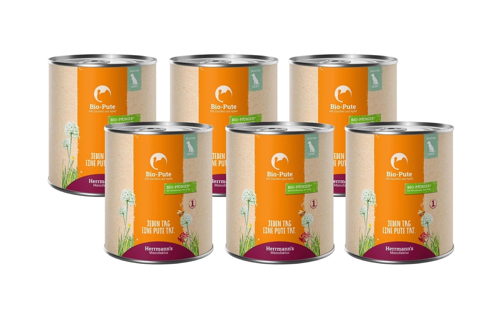 Herrmann's Alimentation humide Dinde bio aux courgettes et aux pommes 6 x 800 g