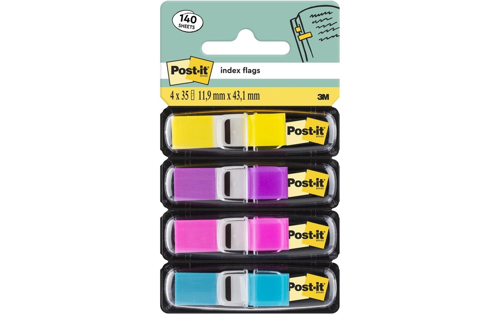 Post-it Marque-page Index Bleu/Violet/Jaune/Rose, 4 Pièce/s