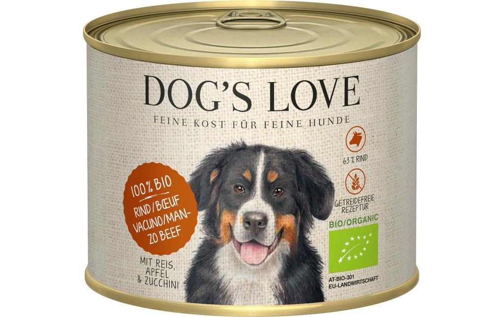 Dog's Love Alimentation humide BIO Adulte boeuf, 200 g