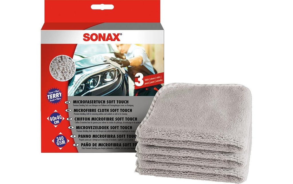 Sonax Chiffon microfibre soft touch, 40 x 40 cm, 3 pièces