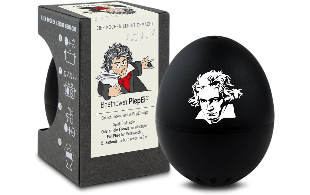 PiepEi Minuteur de cuisine Coquetier chantant Beethoven, Noir / Blanc