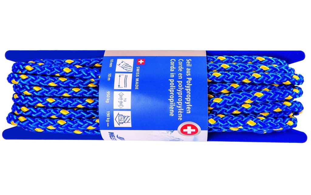 Meister Corde en polypropylène Ø 10 mm, 10 m, 950 kg, Bleu-Jaune