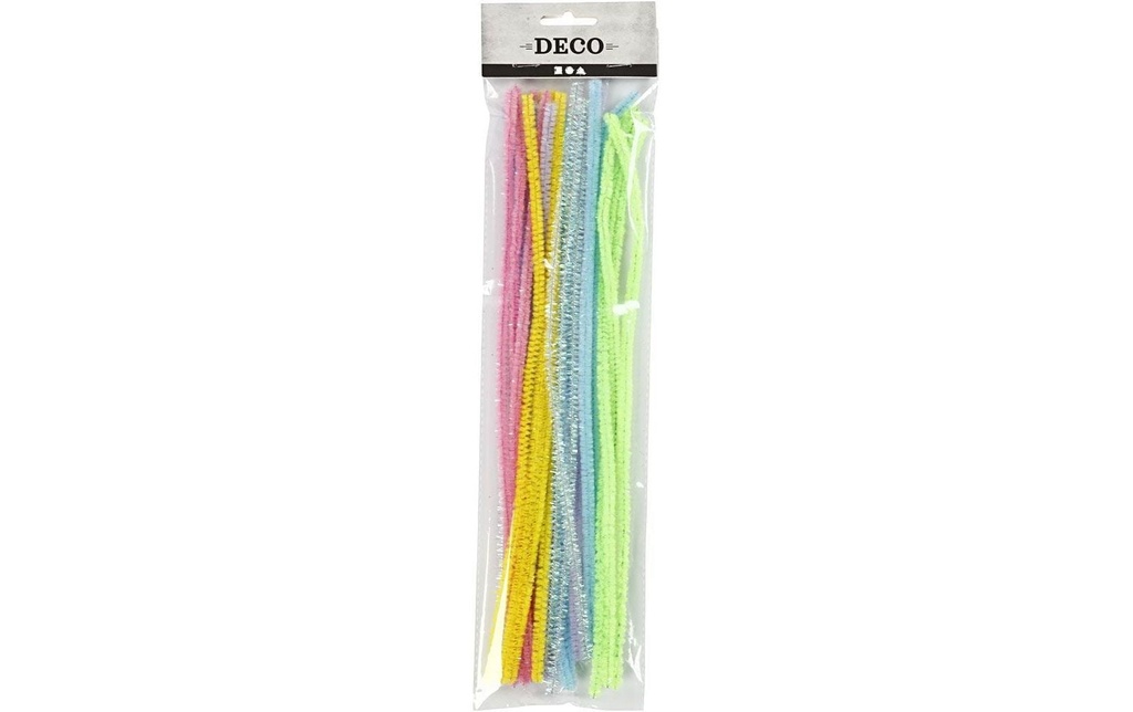 Creativ Company Fil-chenille 6 mm, Paillettes pastel, 24 pièces