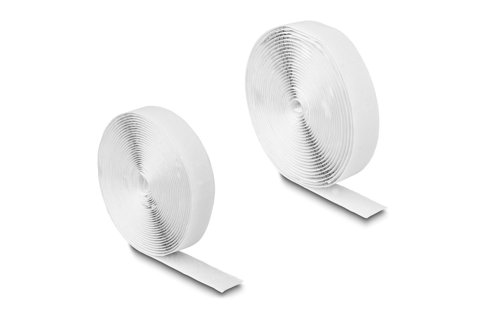 Delock Bande auto-agrippante 10 m x 20 mm avec bande adhésive et bande velours, Blanc