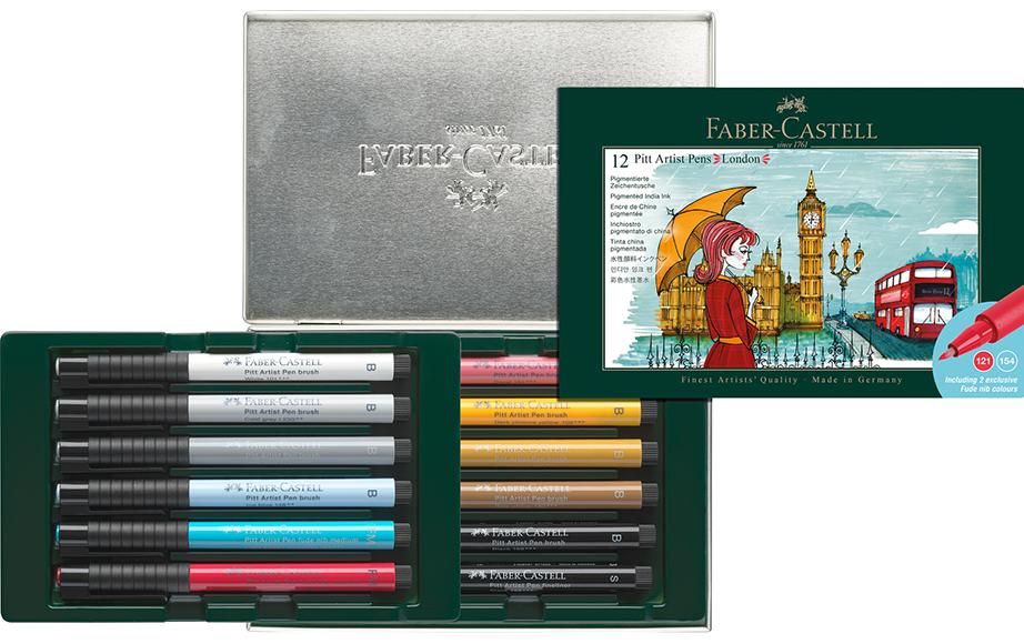 Faber-Castell Crayon à encre de Chine Pitt Artist Pen Set London 12 couleurs