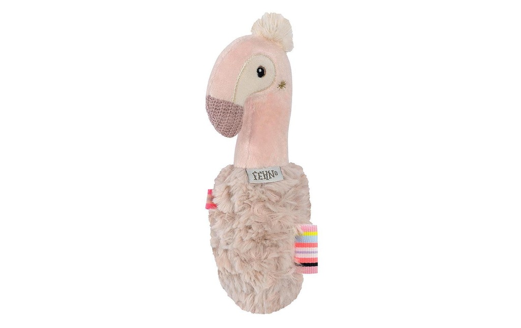 fehn Hochet câlin stick flamant rose