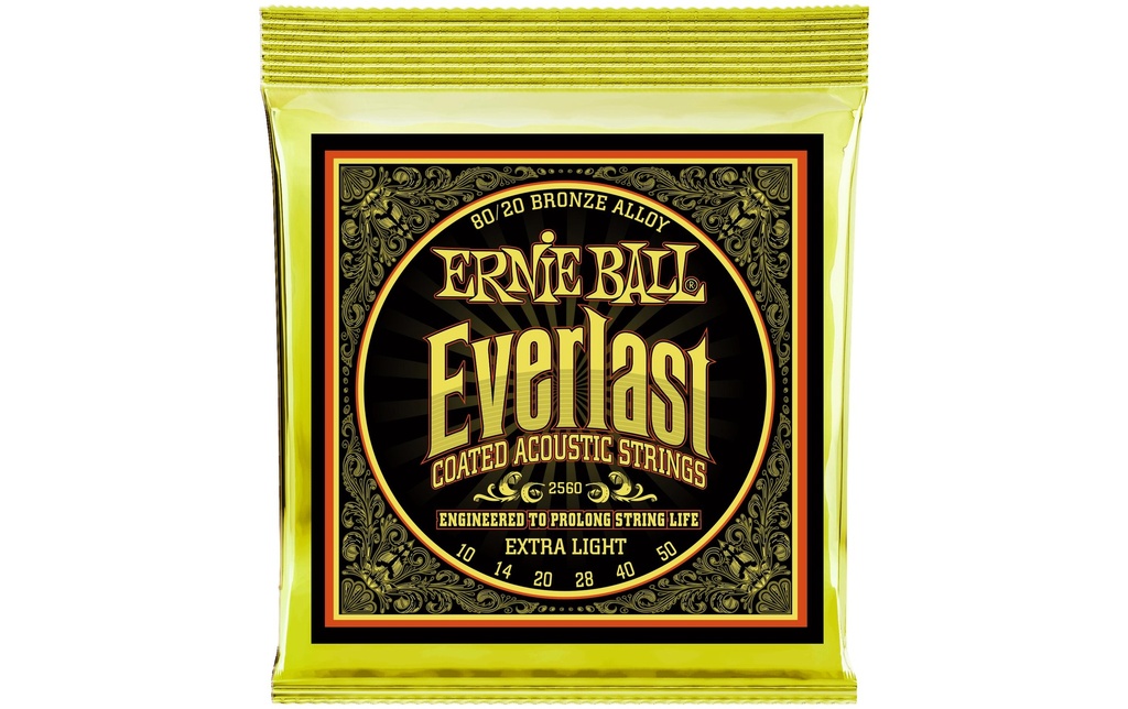 Ernie Ball Cordes de guitare 2560 Everlast CB 80/20 – Extra Light 10-50